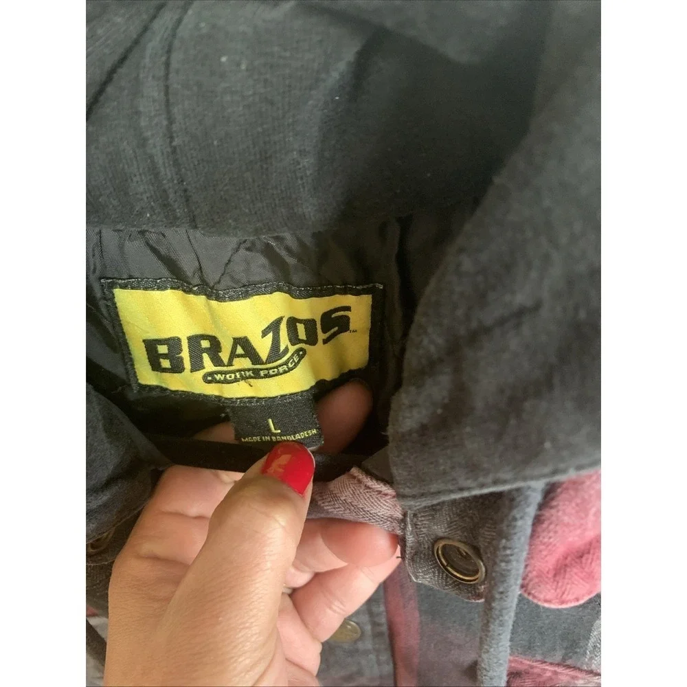 Brazos Work Force Flannel Jacket Men's LARGE Plaid Red And Black ,B Hoodie Lined